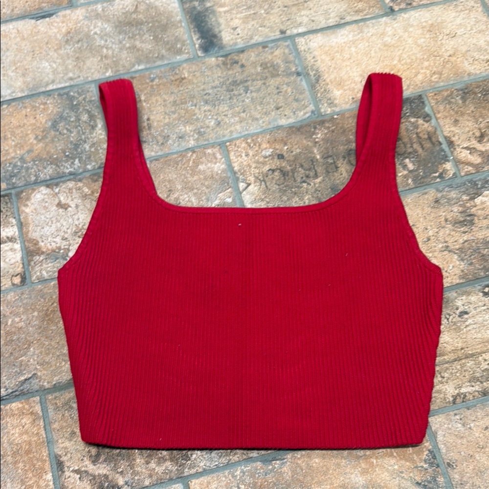 Babaton Vibrant Red Ribbed Tank Top